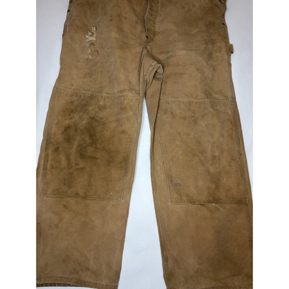 Vintage Carhartt Men's R01BRN Duck Bib Overall 44x30 Tan Double Knee Made in USA - Picture 3 of 8